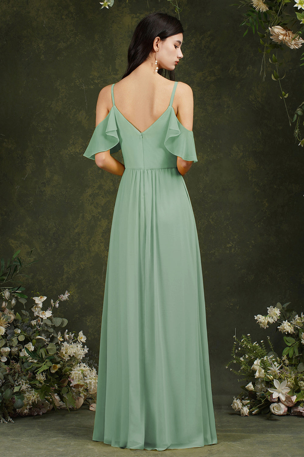 Elegant Spaghetti Straps Sweetheart Backless A-Line Chiffon Bridesmaid Dress With Pockets