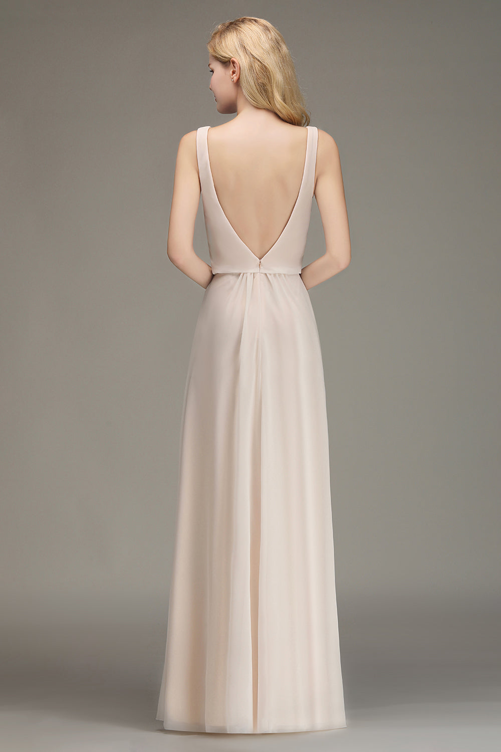 Elegant Straps Sexy V-Neck Long A-line Chiffon Bridesmaid Dress