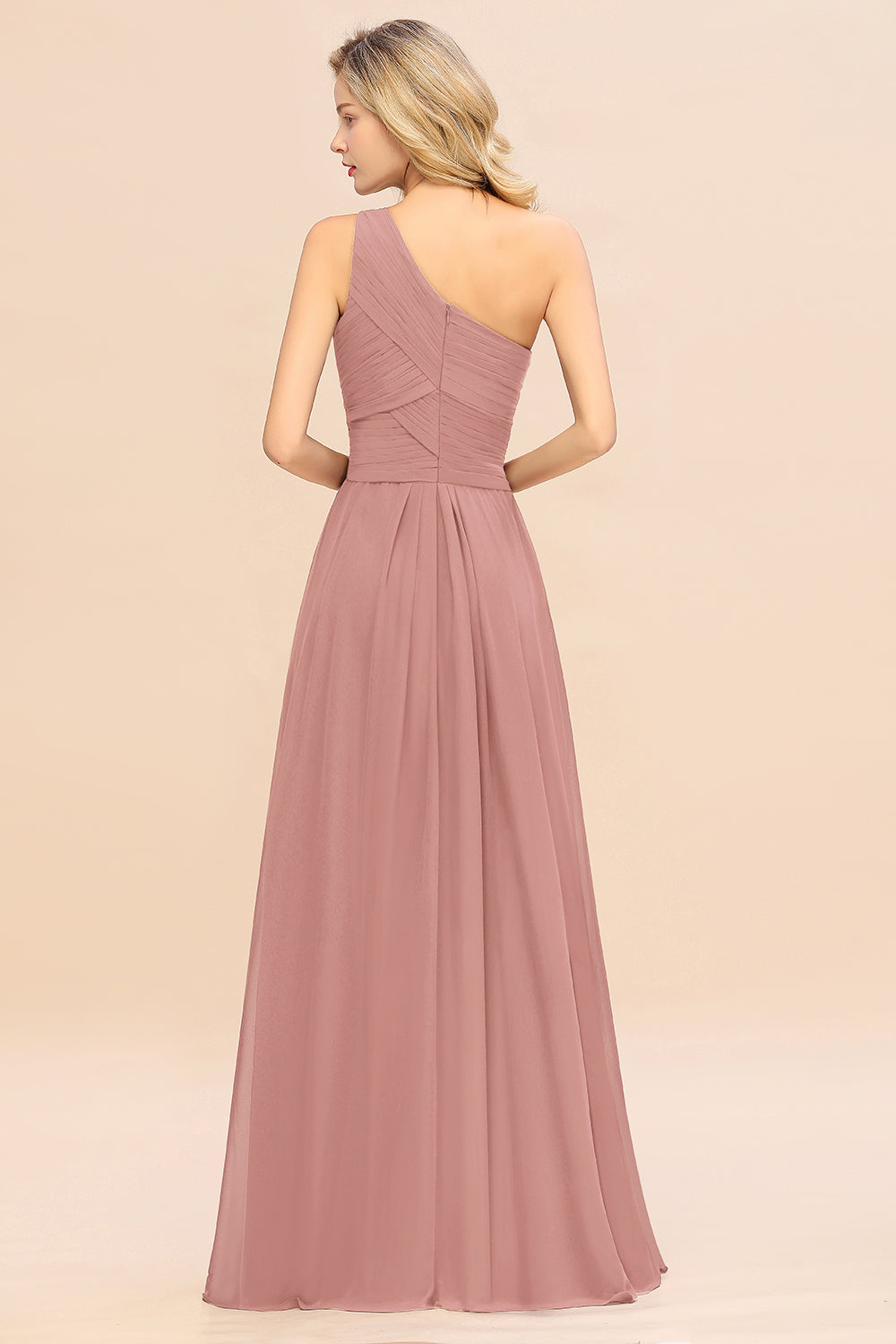 Elegant Vintage Mauve A-line Chiffon Ruffles One Shoulder Long Bridesmaid Dress