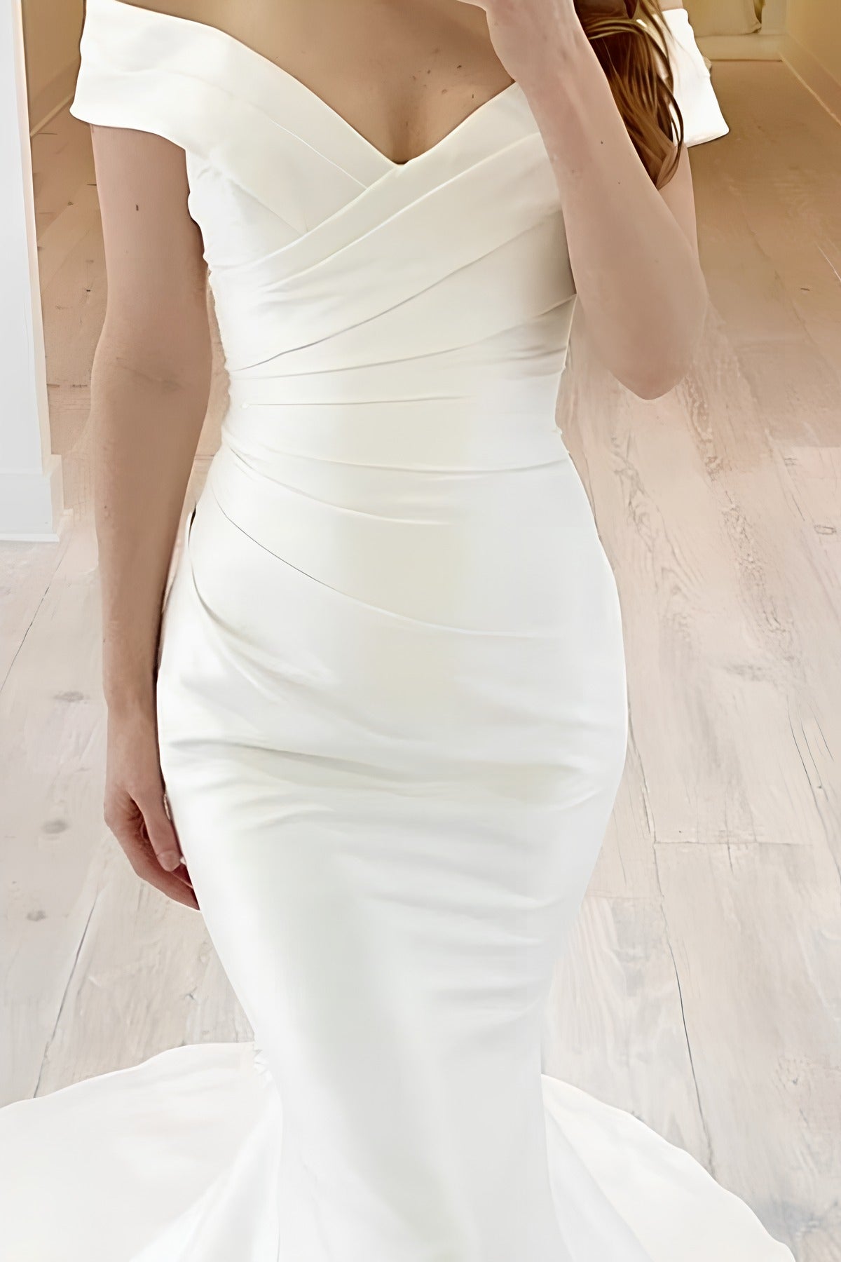 Elegant White Long Mermaid Off the Shoulder Satin Wedding Dresses