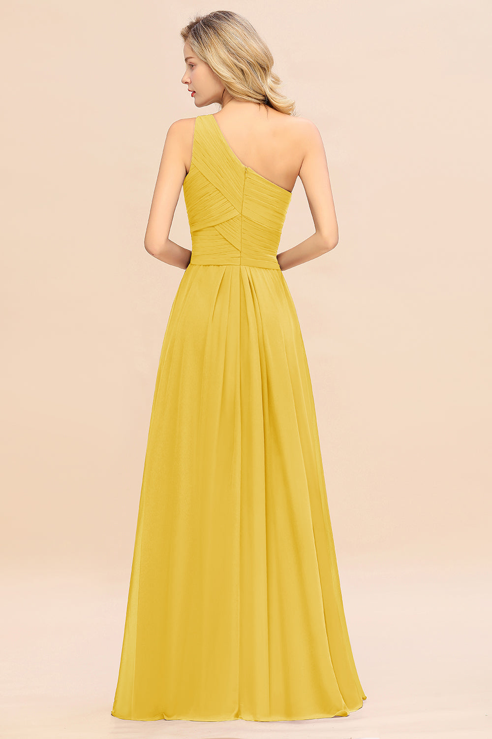 Elegant Yellow A-line Chiffon Ruffles One Shoulder Long Bridesmaid Dress