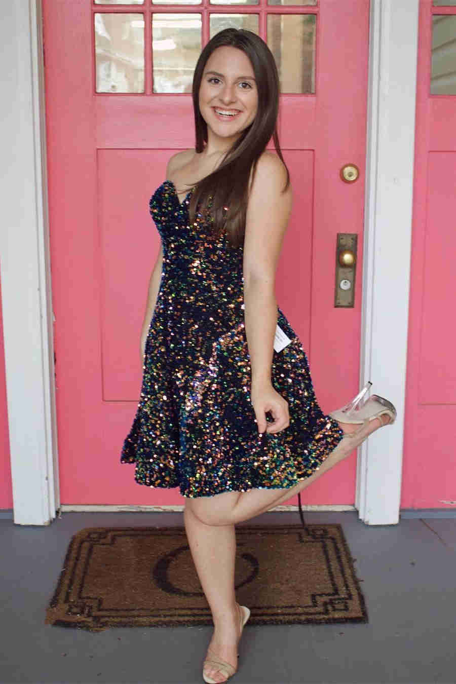 Sweetheart A-line Sequin Short Party Dress