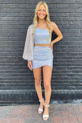 Long Sleeves Mermaid Sequined Two Piece Homecoming Dress