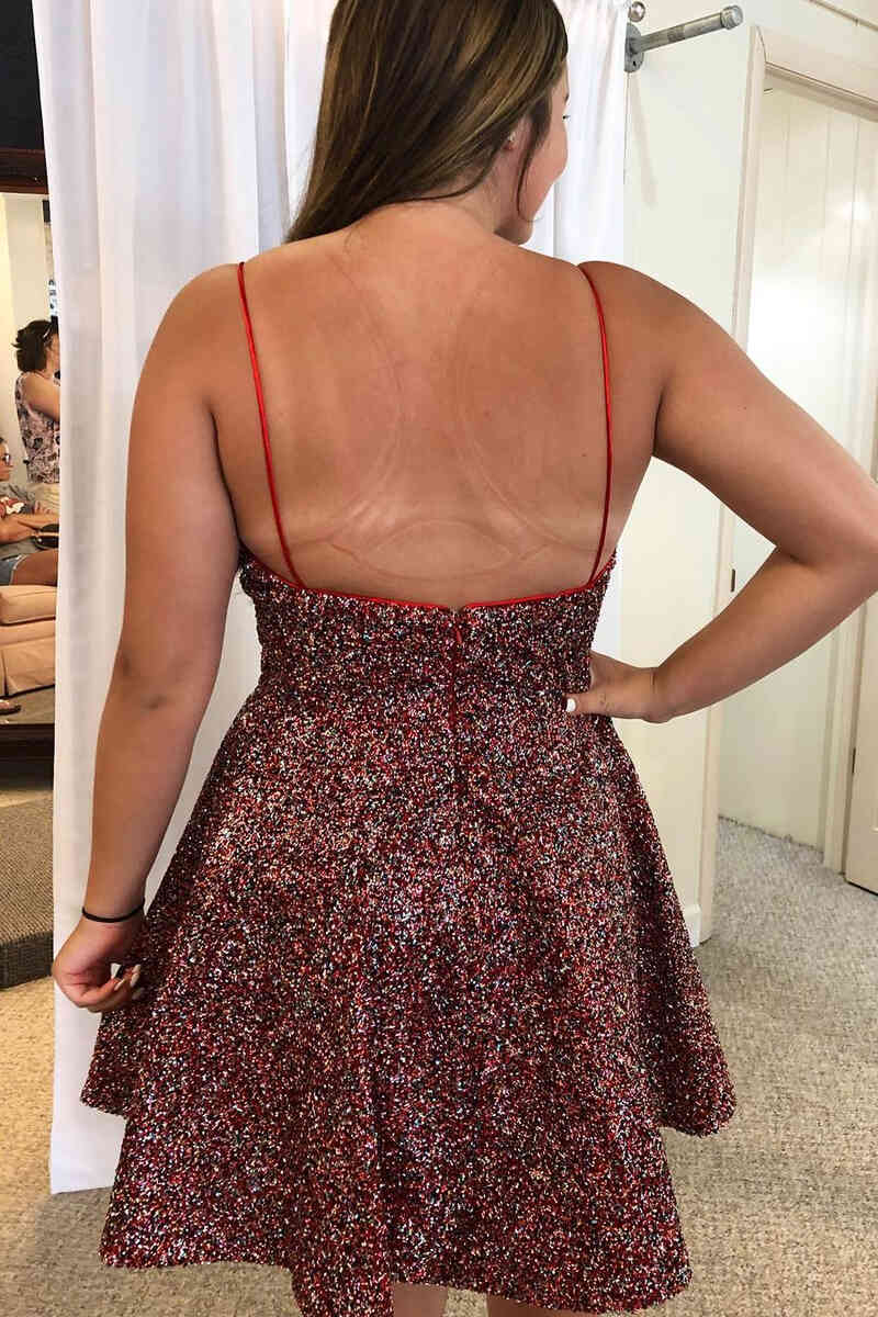 Glitter Sweetheart A-Line Spaghetti Straps Short Homecoming Dress