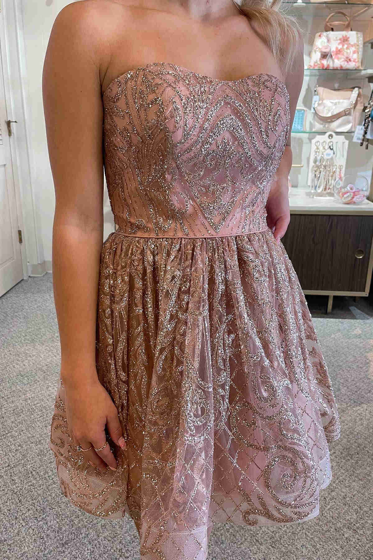 Glitter Strapless A-Line Backless Homecoming Dress