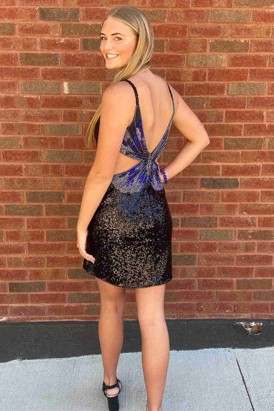 Short Mermaid Black Sequined Homecoming Dress