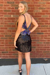 Short Mermaid Black Sequined Homecoming Dress
