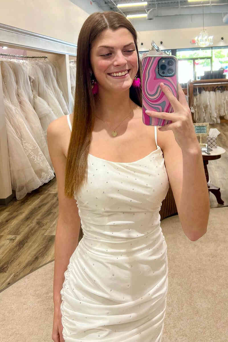 Ivory Spaghetti Straps Short Mermaid Homecoming Dress