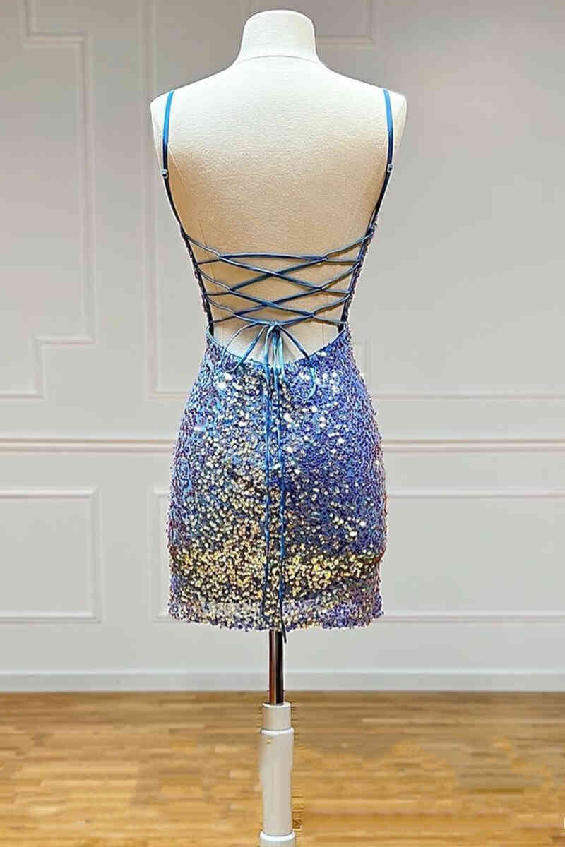 Open Back Short Mermaid Sequin Bodycon Homecoming Dress
