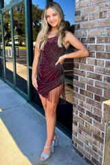 Stunning Mermaid One Shoulder Beaded Homecoming Dress with Fringe