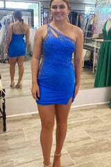Black Mermaid One Shoulder Backless Homecoming Dress