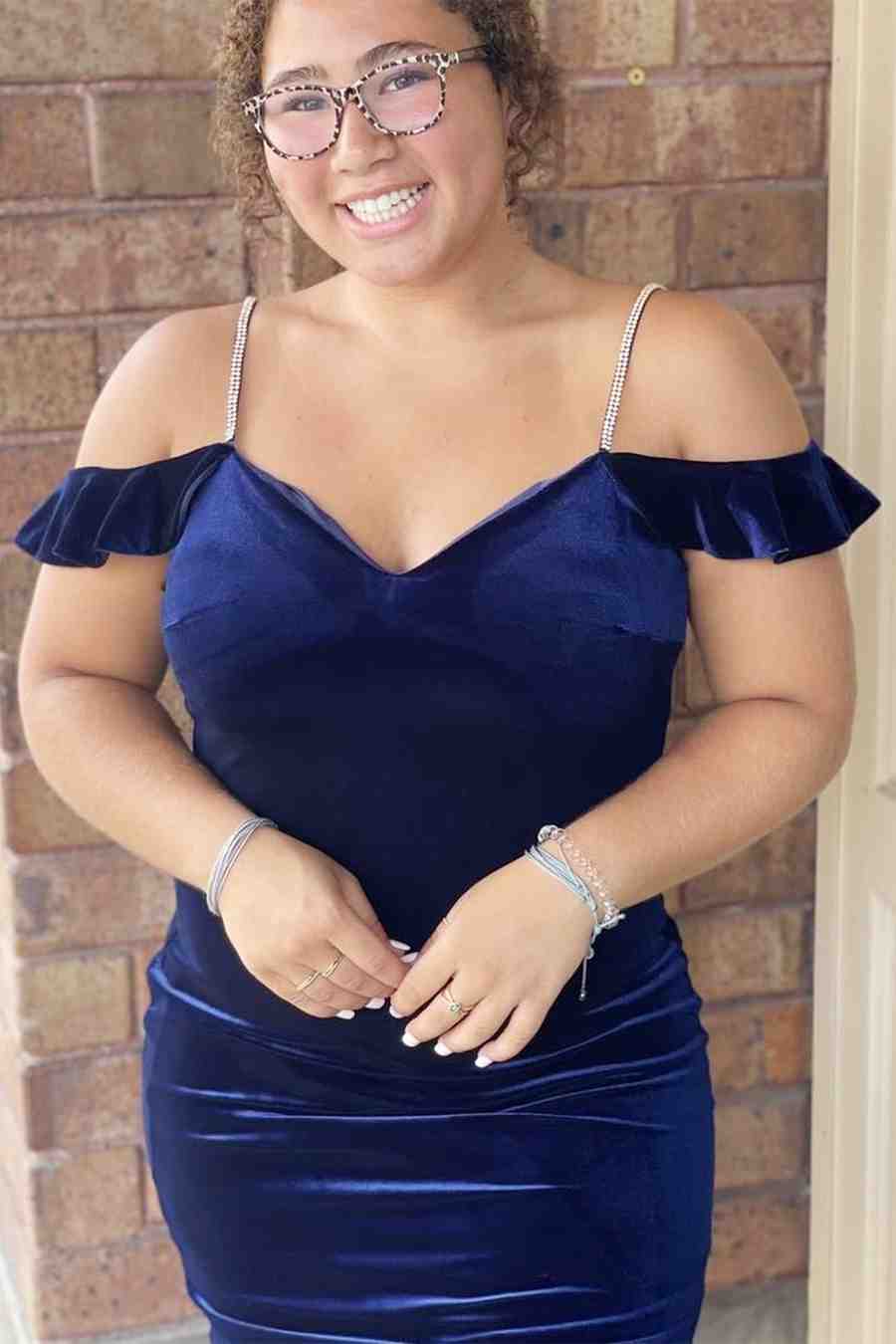 Velvet Off the Shoulder Short Mermaid Homecoming Dress