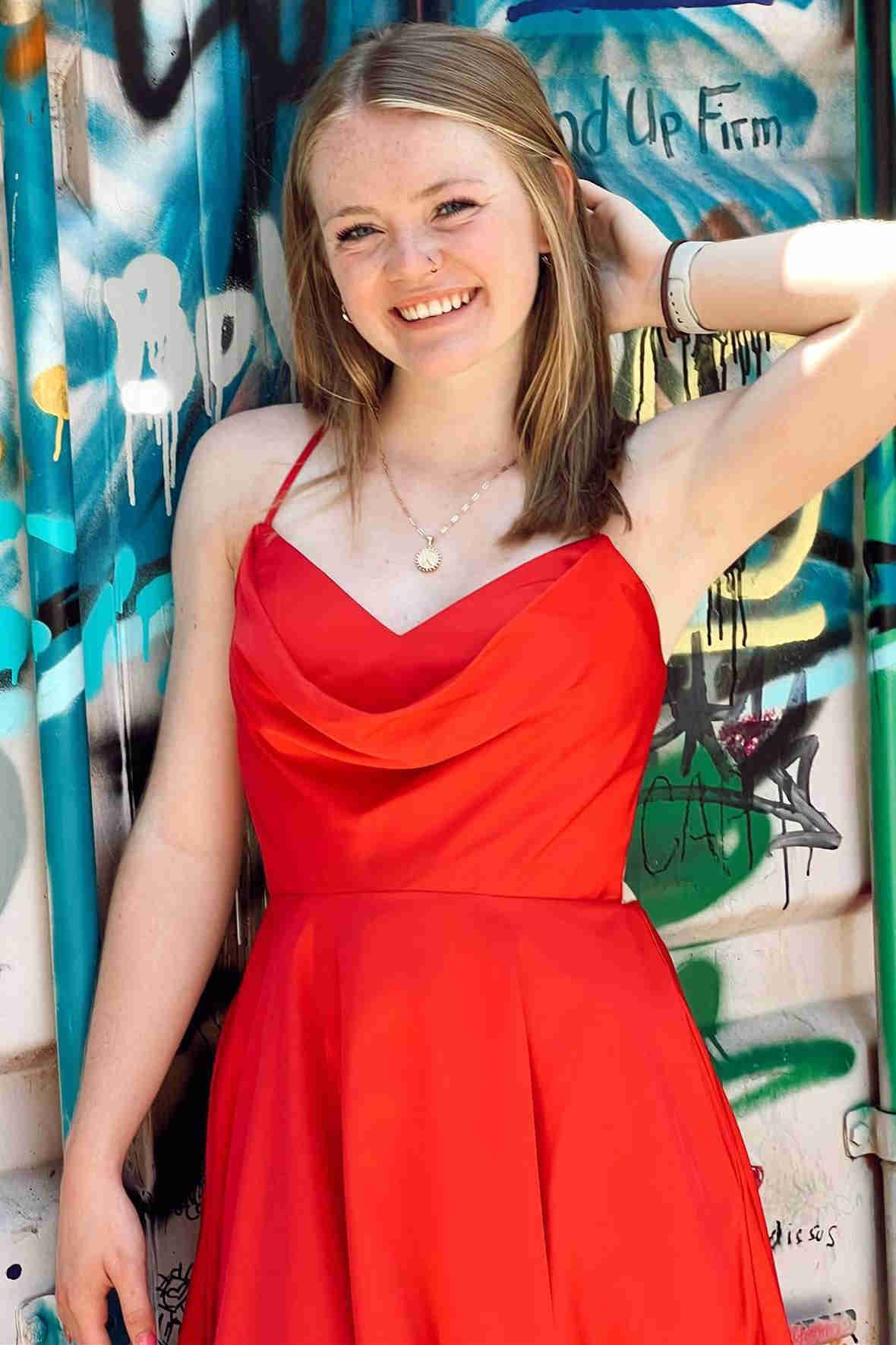 Straps Red A-line Cowl Neck Short Open Back Party Dress