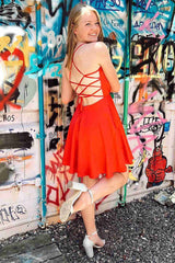 Straps Red A-line Cowl Neck Short Open Back Party Dress