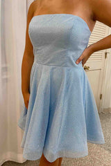 Strapless Sky Blue A-Line Short Party Dress