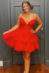 Short A-Line Black Sweetheart Tiered Tulle Short Party Dress