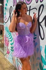 Sweetheart Lace Feather Short Mermaid Homecoming Dress