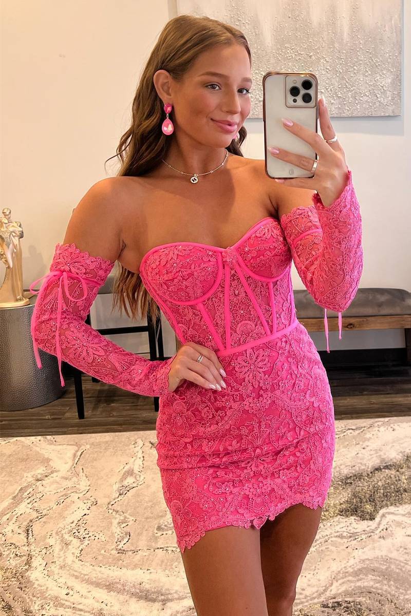 Mermaid Sweetheart Lace Short Homecoming Dress with Detachable Sleeves