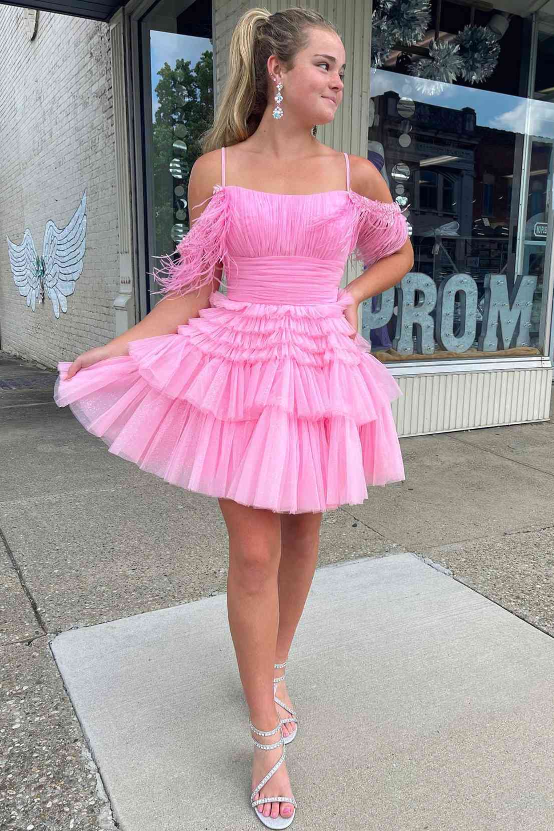 Short A-line Off the Shoulder Tulle Prom Dresses