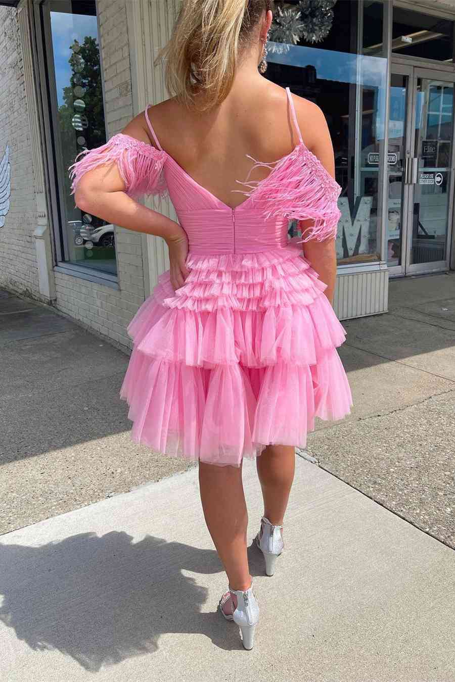 Short A-line Off the Shoulder Tulle Prom Dresses