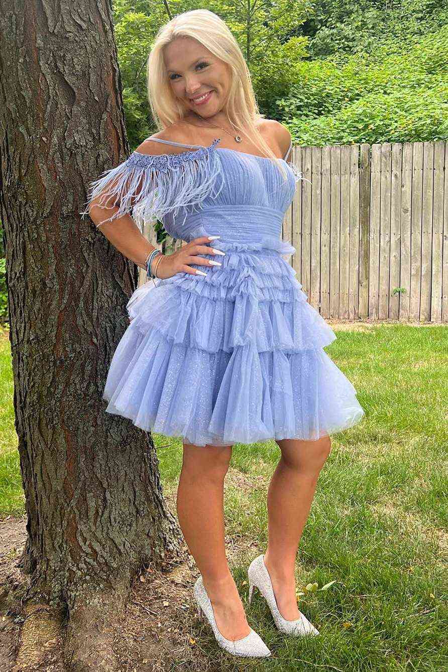 Short A-line Off the Shoulder Tulle Prom Dresses