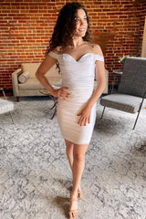 Off the Shoulder Satin White Mermaid Short Homecoming Dress