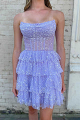 Glitter A-line Strapless Short Homecoming Dress with Beads