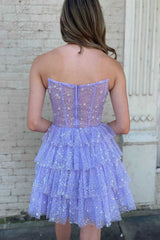 Glitter A-line Strapless Short Homecoming Dress with Beads