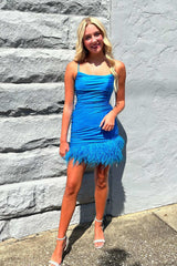 Short Mermaid Strapless Spaghetti Straps Homecoming Dress with Feathers