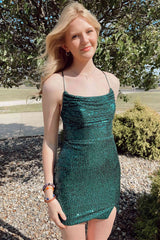 Dark Green Mermaid Strapless Sequin Open Back Homecoming Dress