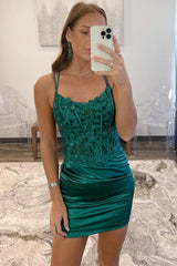 Dark Green Short Mermaid Strapless Prom Homecoming Dress
