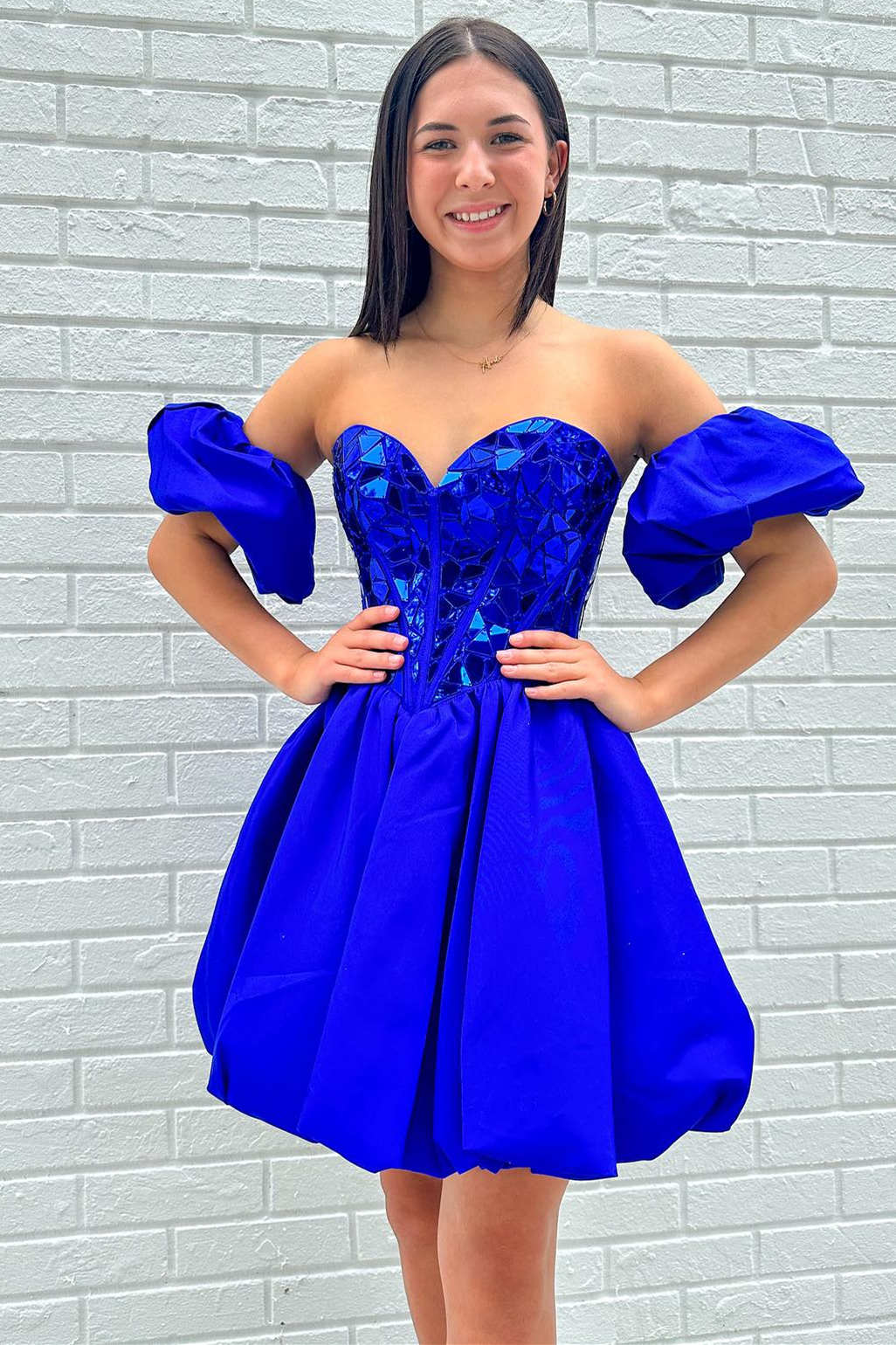 Sweetheart Royal Blue Satin A-line Sequin Short Homecoming Dress