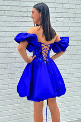 Sweetheart Royal Blue Satin A-line Sequin Short Homecoming Dress
