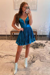Short V-neck A-line Open Back Homecoming Dress