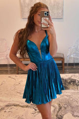 Short V-neck A-line Open Back Homecoming Dress