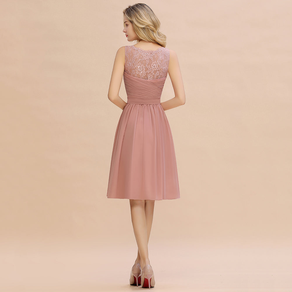 Glamorous Wide Straps A-Line V-neck Knee-length Ruched Bridesmaid Dress