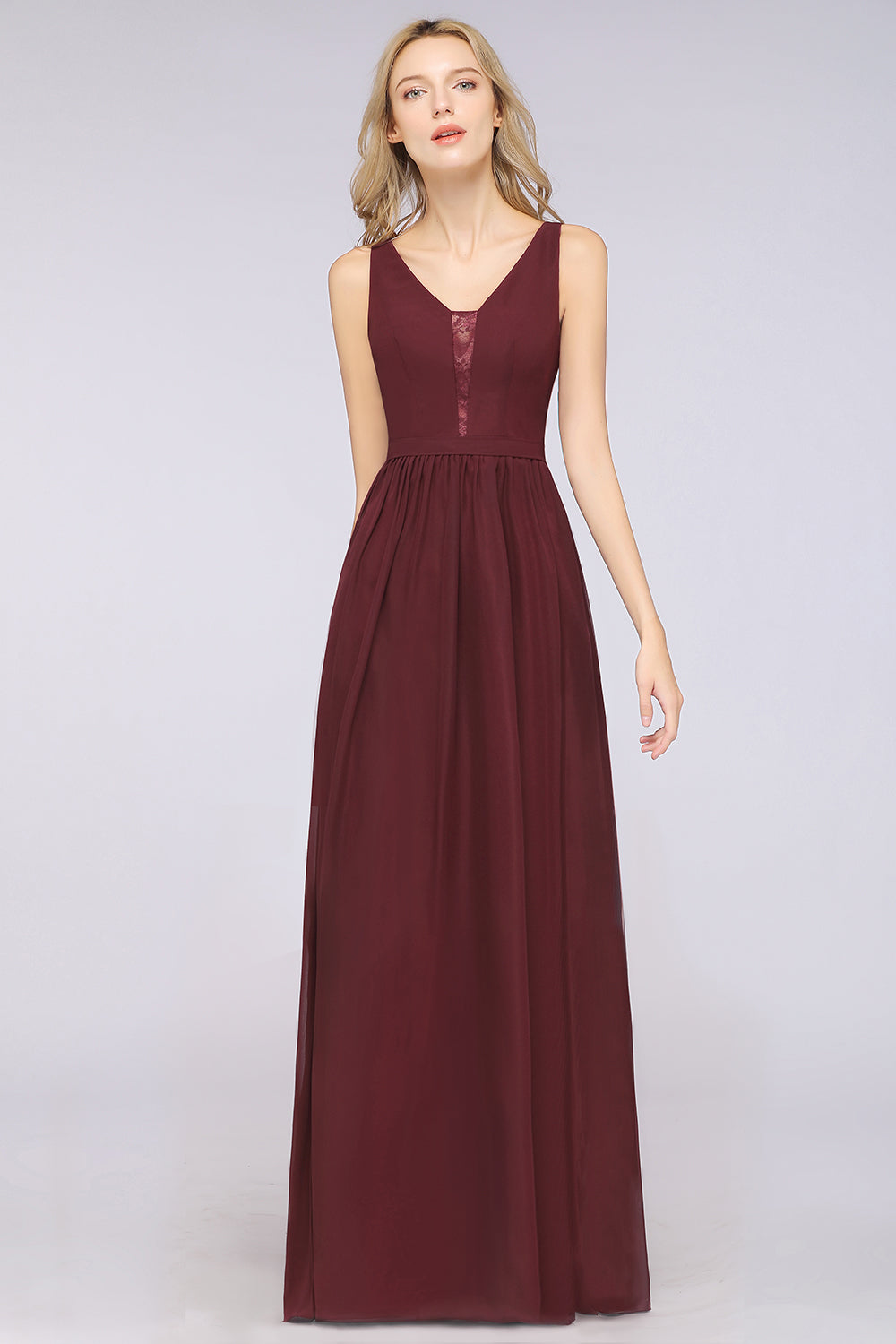 Gorgeous A-line V-neck Ruffles Straps Long Bridsmaid Dress