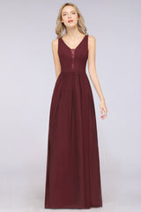 Gorgeous A-line V-neck Ruffles Straps Long Bridsmaid Dress