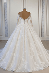 Gorgeous Lace Long Beads Ball Gown Tulle Wedding Dress with Long Sleeves