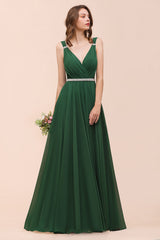 Gorgeous Long A-ine V-Neck Chiffon Bridesmaid Dress with Beading Sash