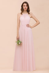 Gorgeous Long A-line Chiffon Halter Ruffle Spaghetti Straps Bridesmaid Dress