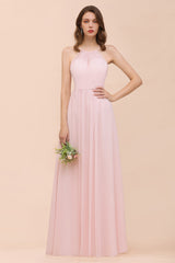 Gorgeous Long A-line Chiffon Halter Ruffle Spaghetti Straps Bridesmaid Dress