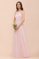 Gorgeous Long A-line Chiffon Halter Ruffle Spaghetti Straps Bridesmaid Dress