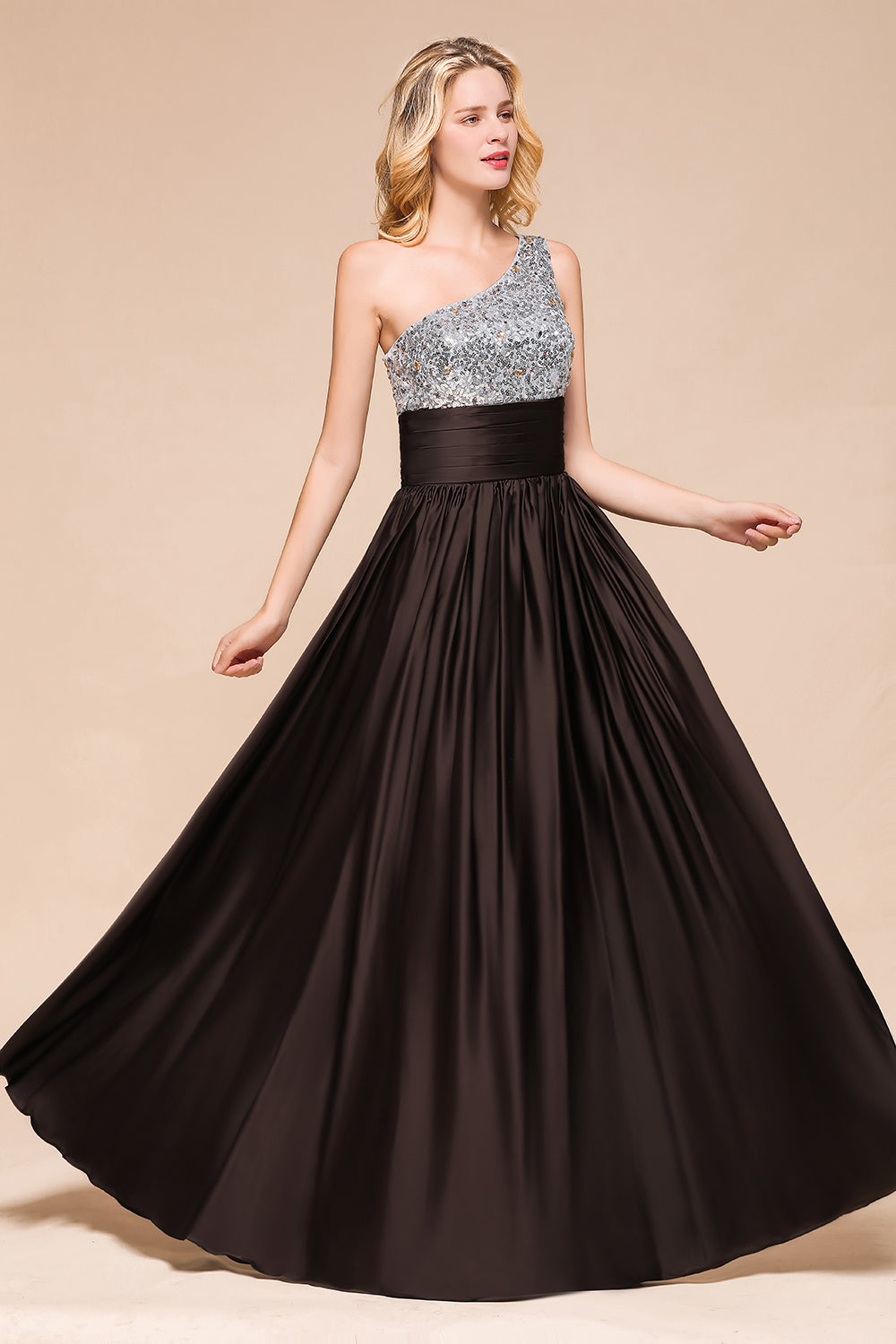 Gorgeous One Shoulder A-line Ruched Chiffon Bridesmaid Dress With Sequins