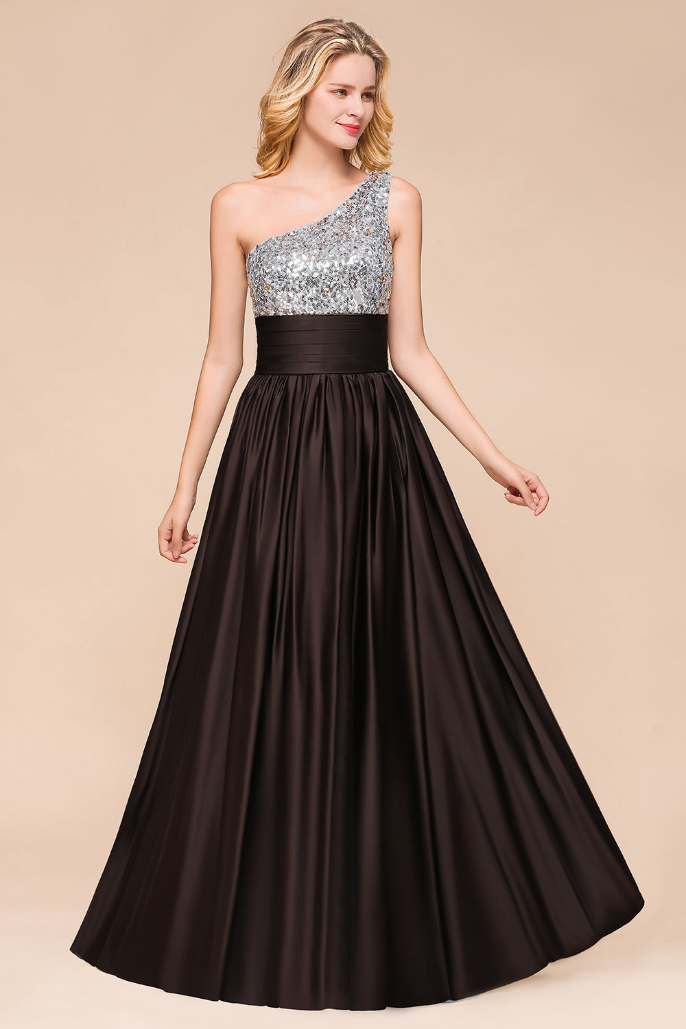Gorgeous Long One Shoulder A-line Chiffon Evening Dress With Sequins