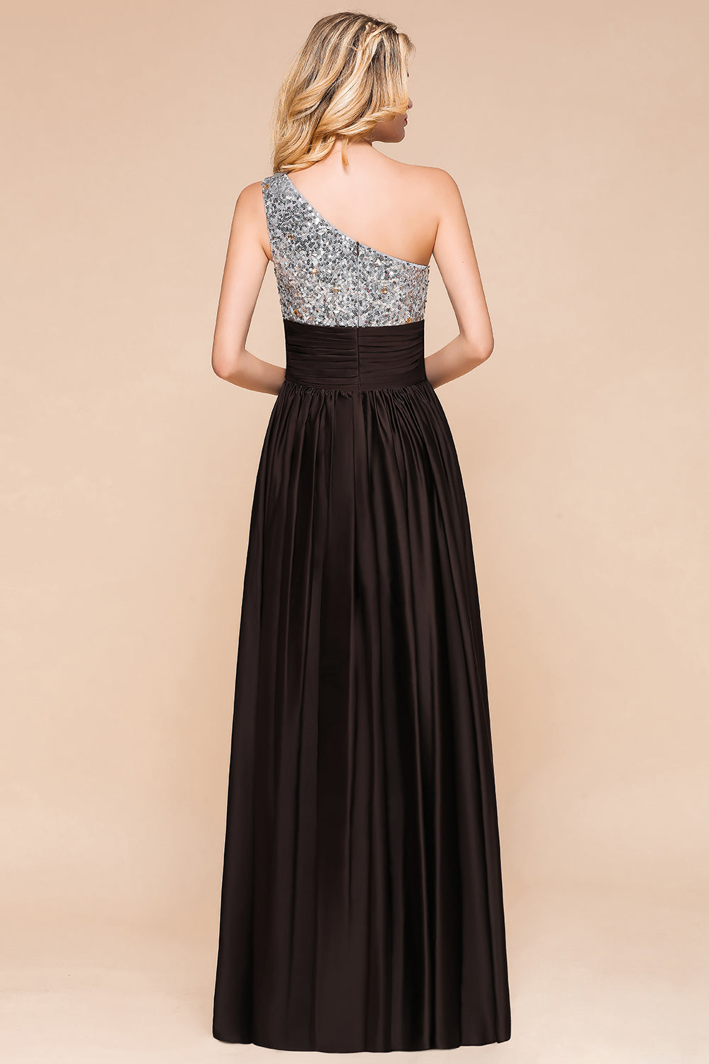 Gorgeous Long One Shoulder A-line Chiffon Evening Dress With Sequins