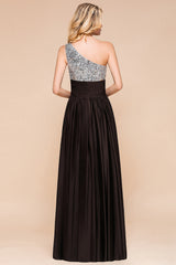 Gorgeous Long One Shoulder A-line Chiffon Evening Dress With Sequins
