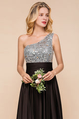 Gorgeous One Shoulder A-line Ruched Chiffon Bridesmaid Dress With Sequins