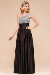 Gorgeous Long One Shoulder A-line Chiffon Evening Dress With Sequins