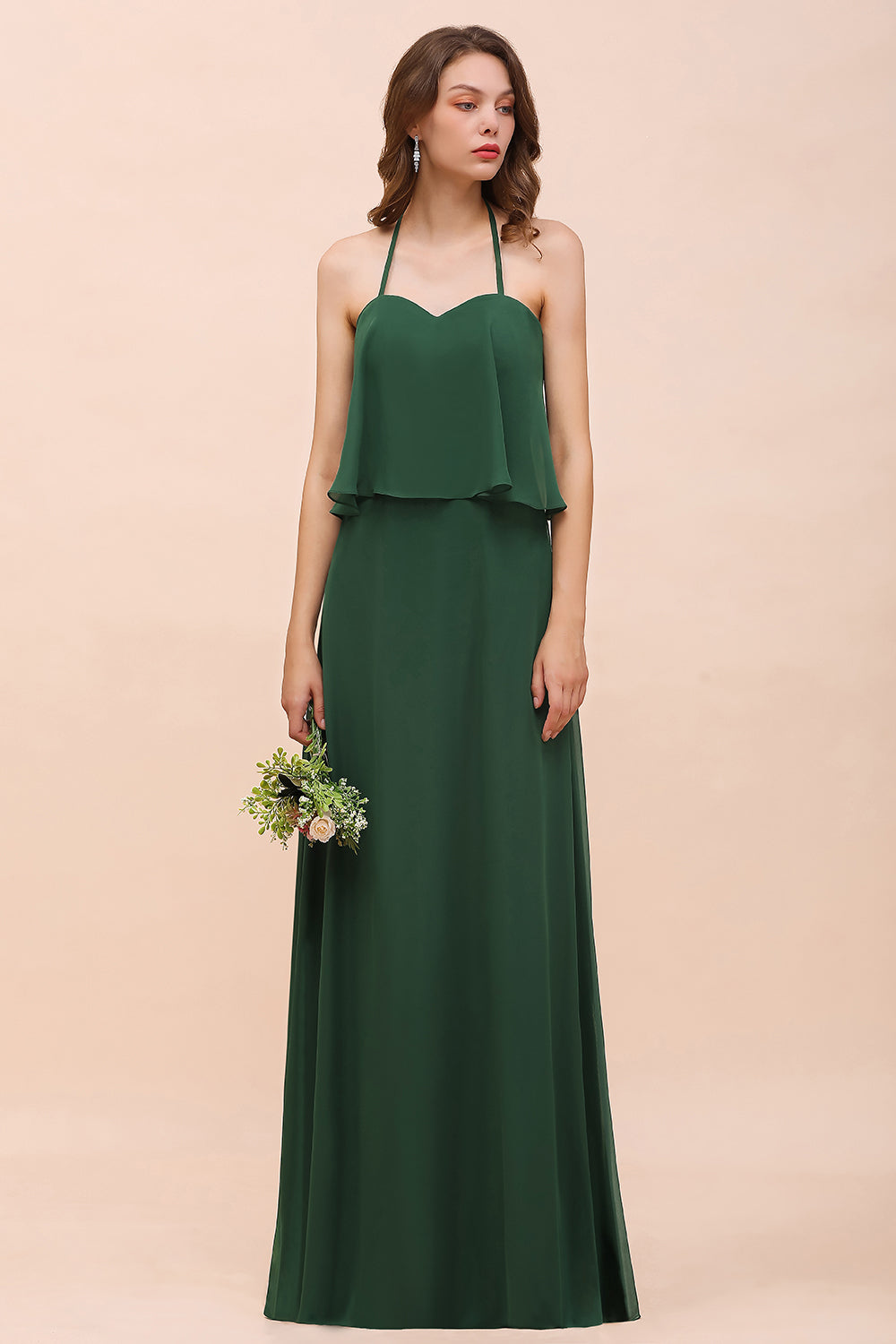 Dark Green Chiffon Spaghetti Straps Bridesmaid Dress Casual A-Line Party Dress